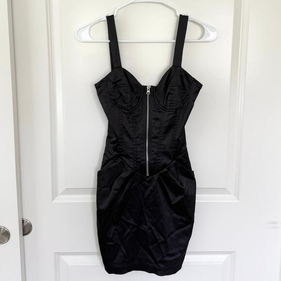 Betsey Johnson Vintage Zippered Corset Bodice Satin Mini Dress Black 2